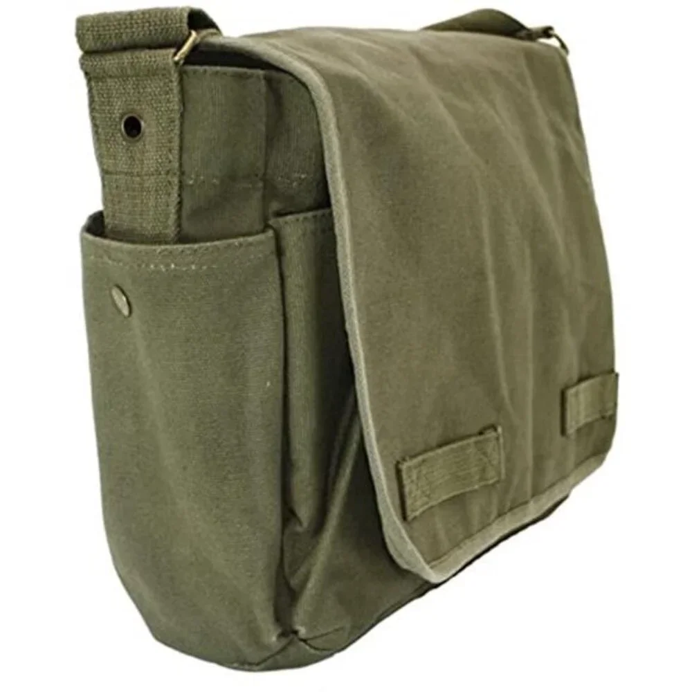 Olive Green Canvas Messenger Bag Military Laptop Bag Heavy Duty Travel School Ba
